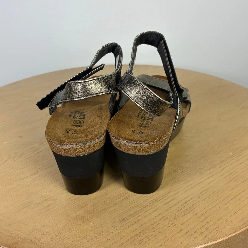 Naot Prodigy Wedge Sandals Women's EU 42 US 11 Leather Gold Rhinestone Platform